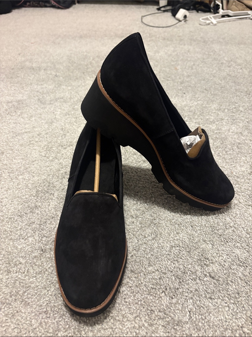 NWT Vionic Willa Wedge Black Suede Slip-On Loafers Comfort Shoes wedge heel 11